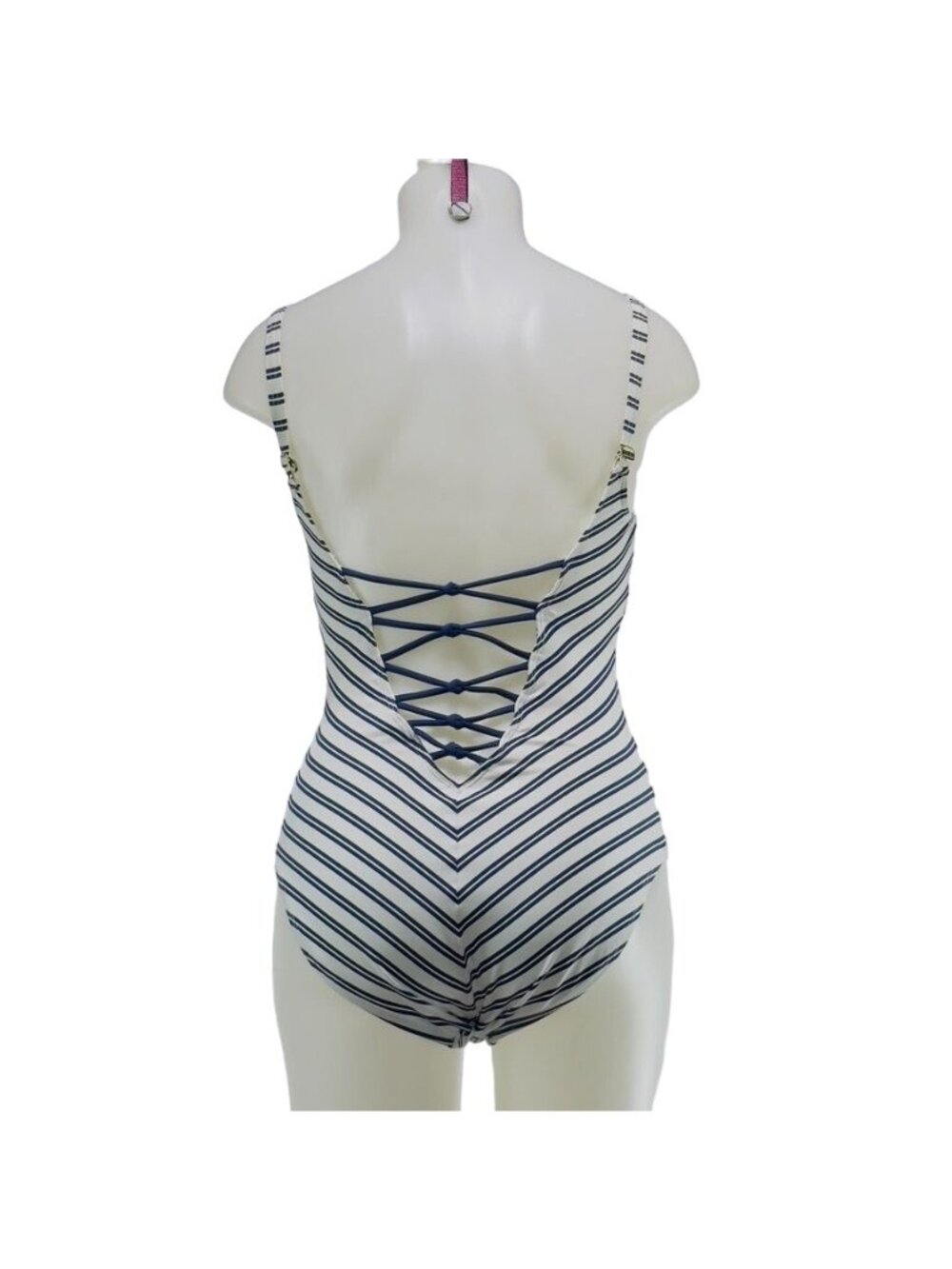 BLEU ROD BEATTIE Women's Swimsuit 1 Pc Striped Open Back Lace Up Size 4 - Picture 5 of 10